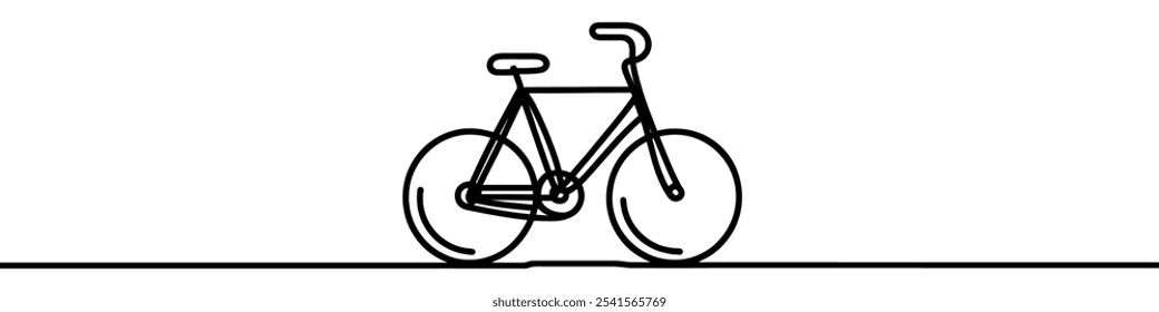  One continuous line illustration of a bicycle, isolated on white background. Line art of a bicycle
