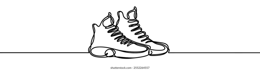 One continuous line illustration of boots, isolated on white background. This is a one line art of boots