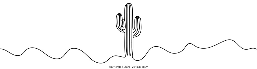 One continuous line illustration of a cactus, isolated on white background. Line art of a cactus