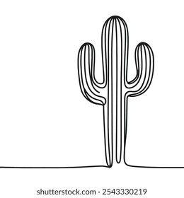 Uma ilustração de linha contínua de um cacto, isolado sobre fundo branco. Linhagem de um cacto. Ilustração vetorial.