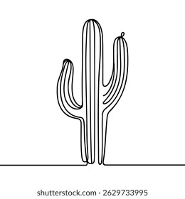 One continuous line illustration of a cactus, isolated on white background. Line art of a cactus. Vector illustration.
