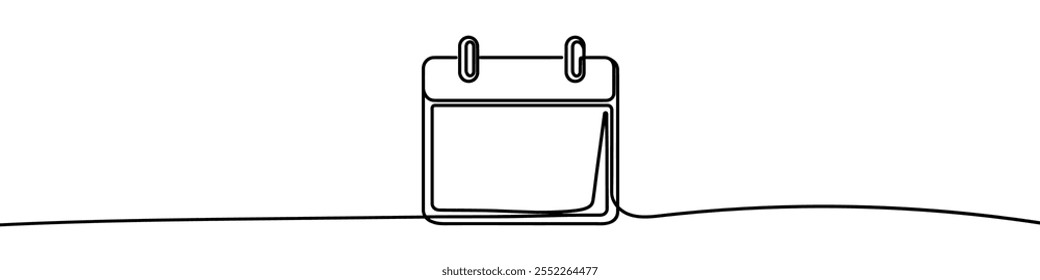 Uma ilustração de linha contínua de um calendário, isolada sobre fundo branco. Parte da linha do calendário