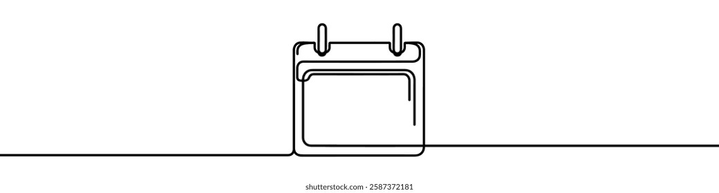 One continuous line illustration of a calendar, isolated on white background. Line art of calendar