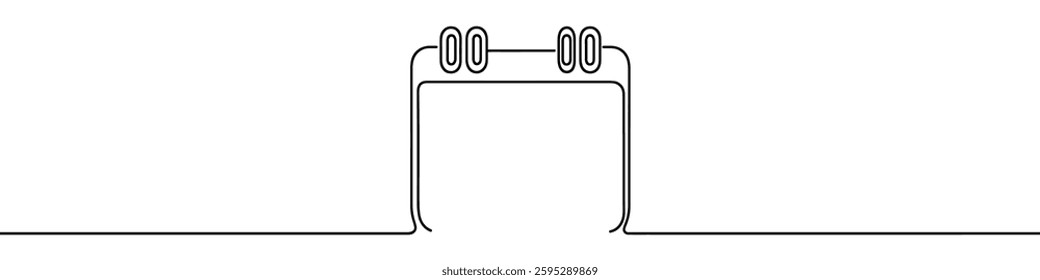 One continuous line illustration of a calendar, isolated on white background. Line art of calendar