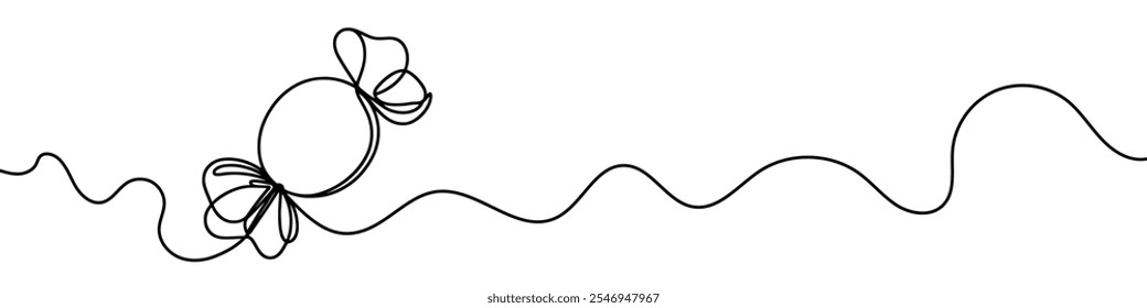 One continuous line illustration of a candy, isolated on white background. Line art of candy