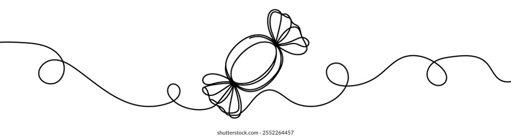 One continuous line illustration of a candy, isolated on white background. Line art of candy