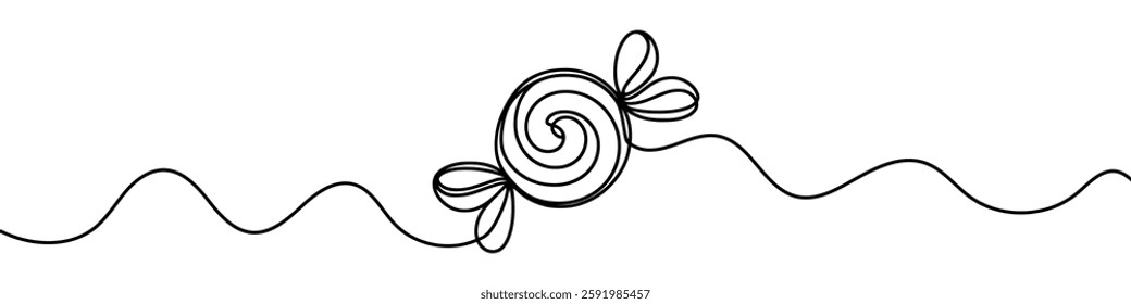 One continuous line illustration of a candy, isolated on white background. Line art of candy