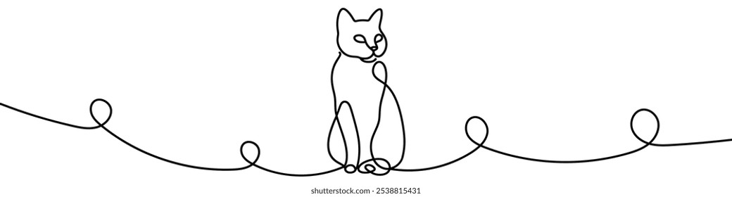 Uma ilustração de linha contínua de um gato, isolado no fundo branco. Linhagem de um gato