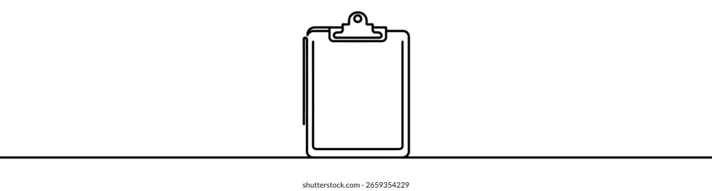  Eine durchgehende Liniengrafik einer Checkliste, einzeln auf weißem Hintergrund. Zeilenteil der Checkliste.