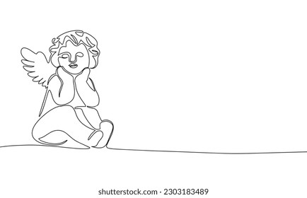 Una continua ilustración de linea de un lindo ángel con alas. Dibujo continuo de linea de cupido lindo. Ilustración vectorial.