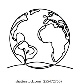 One continuous line illustration of the Earth, isolated on white background