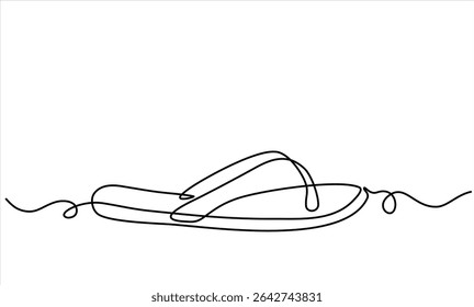 One continuous line illustration of flip flops, isolated on white background. Line art of flip flops. Hand drawn one line vector. Editable stroke
