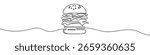 One continuous line illustration of a hamburger, isolated on white background. Line art of a hamburger.