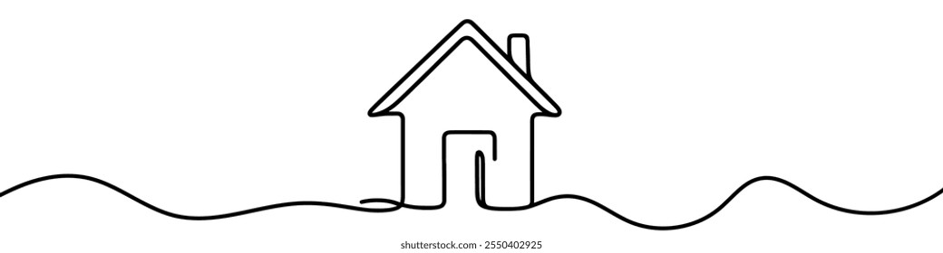 Eine durchgehende Liniengrafik eines Hauses einzeln auf weißem Hintergrund. Linie Art of House