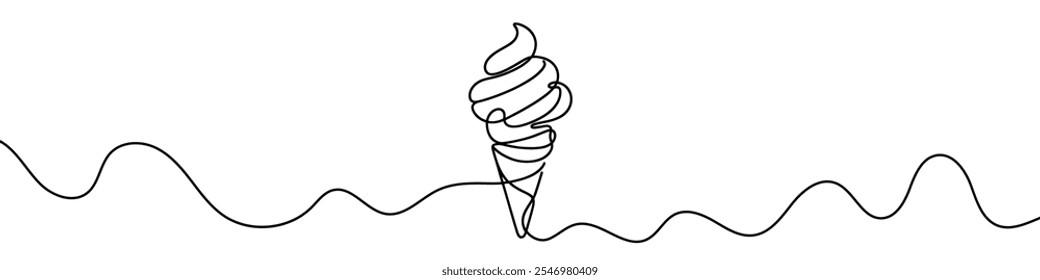 Una ilustración de línea continua de un helado, aislado sobre fondo blanco. Línea de arte de helado