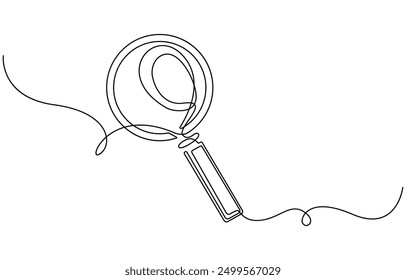 Una ilustración de línea continua de lupa. Dibujo continuo de la línea de la lente de la lupa. Ilustración vectorial,
Símbolo de búsqueda de lupa aislado