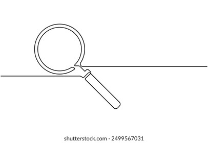 One continuous line illustration of magnifying glass. Continuous line drawing of magnifying glass lens. Vector illustration,
Magnifying glass search symbol isolated