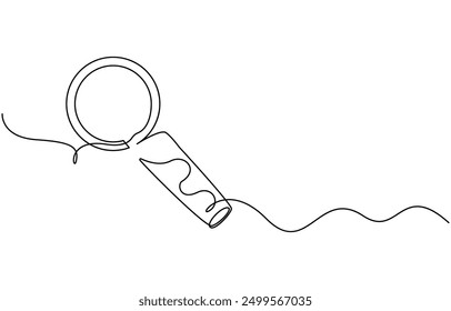 Una ilustración de línea continua de lupa. Dibujo continuo de la línea de la lente de la lupa. Ilustración vectorial,
Símbolo de búsqueda de lupa aislado