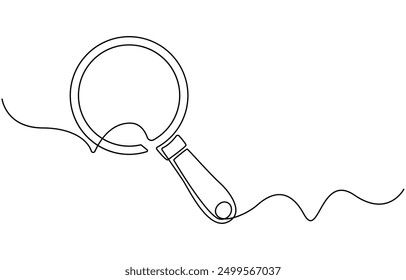 One continuous line illustration of magnifying glass. Continuous line drawing of magnifying glass lens. Vector illustration,
Magnifying glass search symbol isolated