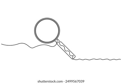 One continuous line illustration of magnifying glass. Continuous line drawing of magnifying glass lens. Vector illustration,
Magnifying glass search symbol isolated