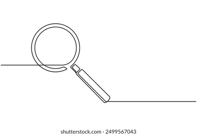 One continuous line illustration of magnifying glass. Continuous line drawing of magnifying glass lens. Vector illustration,
Magnifying glass search symbol isolated