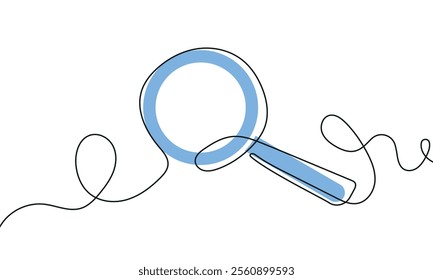 One continuous line illustration of magnifying glass. Continuous line drawing of magnifying glass lens. Vector illustration