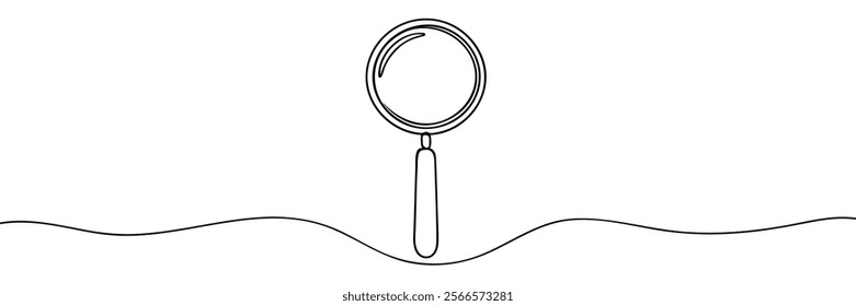 One continuous line illustration of magnifying glass. Continuous line drawing of magnifying glass lens. Vector illustration, Magnifying glass search symbol isolated