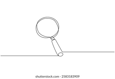 One continuous line illustration of magnifying glass. Continuous line drawing of magnifying glass, Continuous line illustration of magnifying glass. Continuous line drawing of magnifying glass lens.