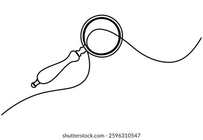 One continuous line illustration of magnifying glass. Vector illustration, Magnifying glass search symbol isolated.