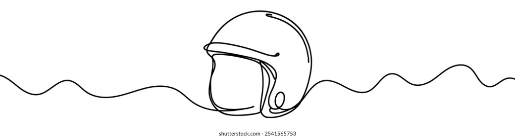  One continuous line illustration of a motorcycle helmet, isolated on white background. Line art of motorcycle helmet