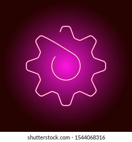 One continuous line illustration of moving gears wheels. Three cogwheels connected by one line. Editable stroke. Vector neon icon. Pink color