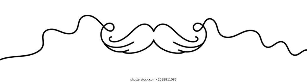 Uma ilustração de linha contínua de um bigode, isolado sobre fundo branco. Parte da linha de um bigode.