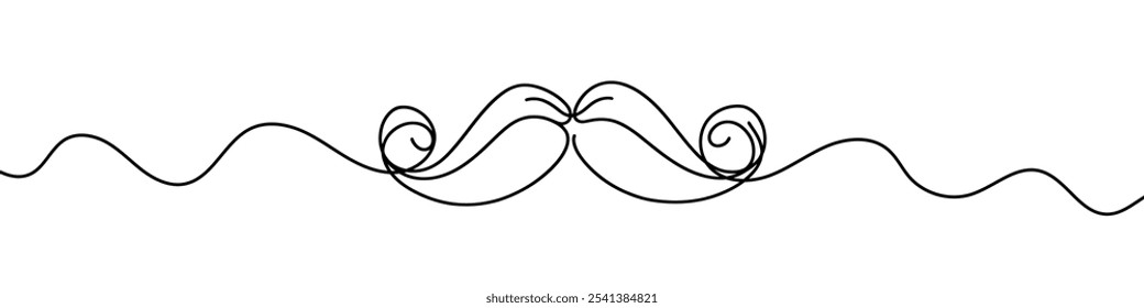 Uma ilustração de linha contínua de um bigode, isolado sobre fundo branco. Parte da linha de um bigode.