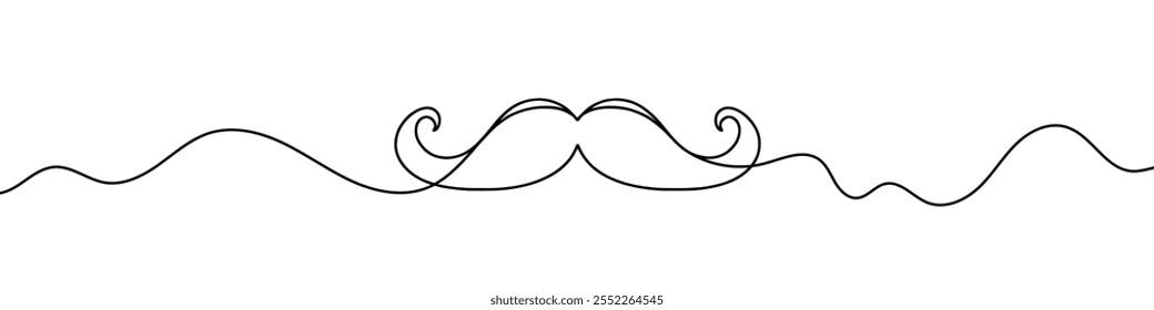 Uma ilustração de linha contínua de um bigode, isolado sobre fundo branco. Parte da linha de um bigode.