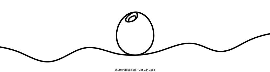 Una ilustración de línea continua de una aceituna, aislada sobre fondo blanco. Línea de arte de oliva