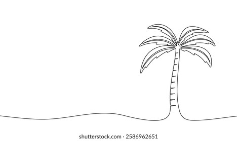 One continuous line illustration of palm tree. Continuous line drawing of tropical palm. Vector illustration.