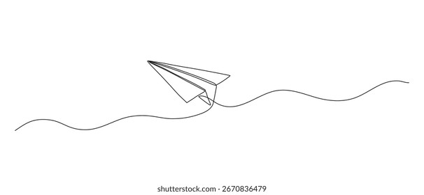 One continuous line illustration of paper plane. Hand drawn doodle vector sketch isolated on white background