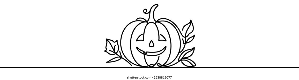 Una ilustración de línea continua de una calabaza, aislada sobre fondo blanco. Esta es una línea de arte de una calabaza.