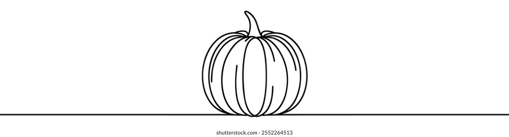 Una ilustración de línea continua de una calabaza, aislada sobre fondo blanco. Esta es una línea de arte de una calabaza.