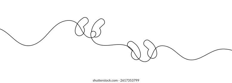 One continuous line illustration of quote mark icons. Continuous line drawing of quotes. Vector.