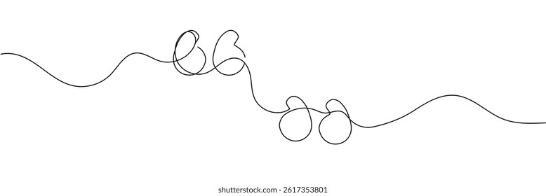 One continuous line illustration of quote mark icons. Continuous line drawing of quotes. Vector.
