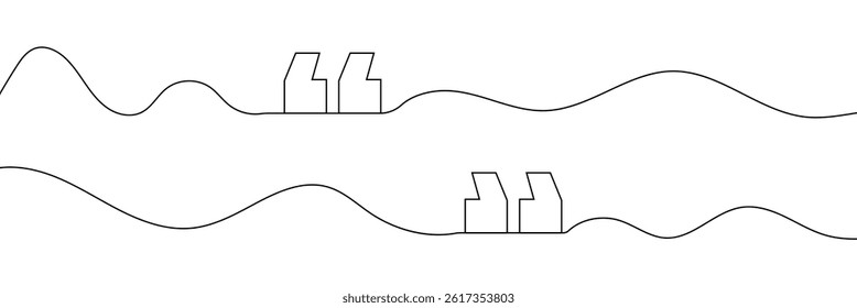One continuous line illustration of quote mark icons. Continuous line drawing of quotes. Vector.
