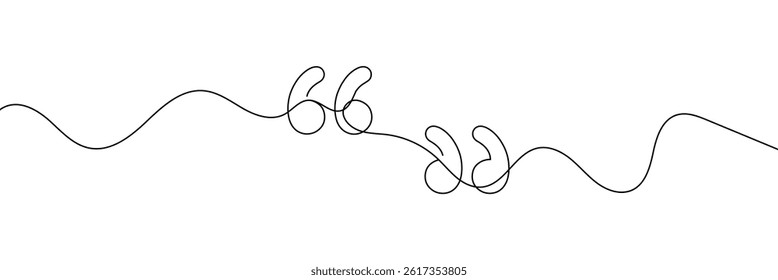 One continuous line illustration of quote mark icons. Continuous line drawing of quotes. Vector.