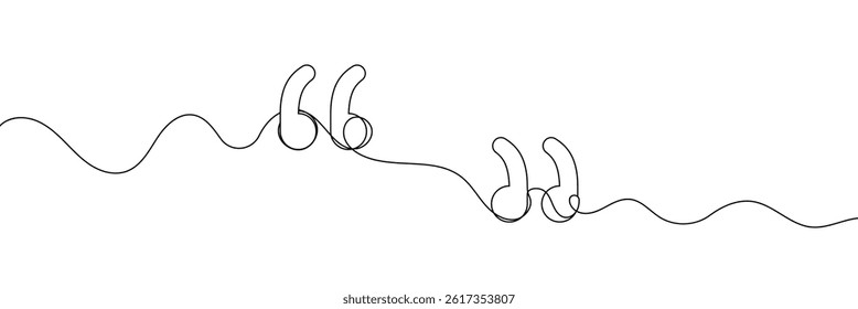 One continuous line illustration of quote mark icons. Continuous line drawing of quotes. Vector.