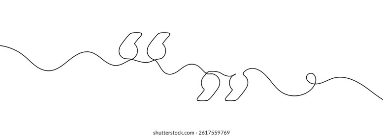 One continuous line illustration of quote mark icons. Continuous line drawing of quotes. Vector.
