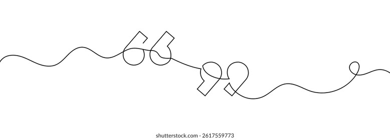 One continuous line illustration of quote mark icons. Continuous line drawing of quotes. Vector.