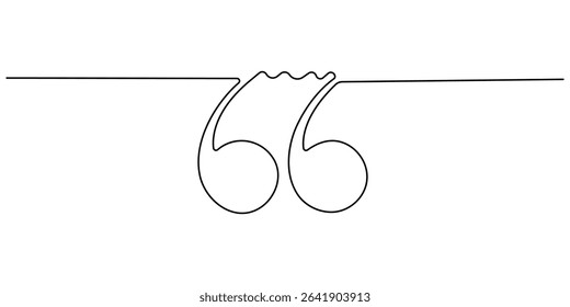 One continuous line illustration of quote mark icons. Continuous line drawing of quotes vector, Single continuous line drawing of a quote mark. One continuous line of a quote mark drawing.
