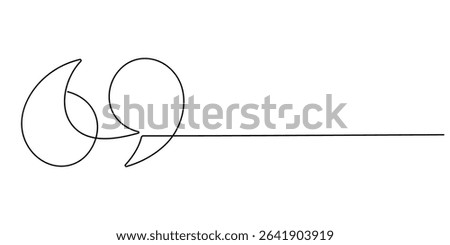 One continuous line illustration of quote mark icons. Continuous line drawing of quotes vector, Single continuous line drawing of a quote mark. One continuous line of a quote mark drawing.