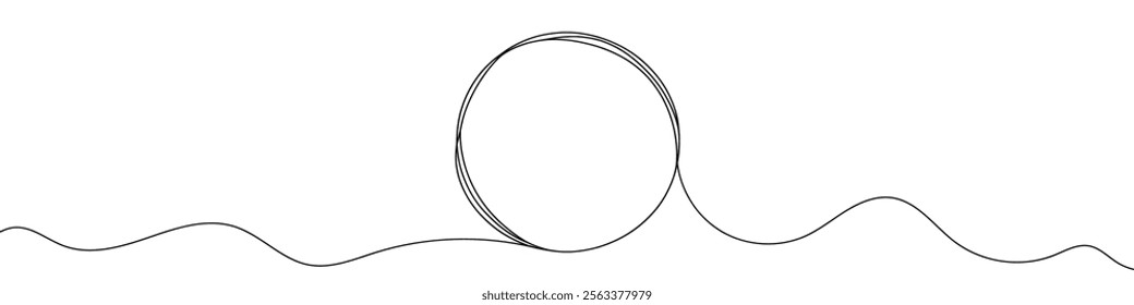 One continuous line illustration of a round frame, isolated on white background. Line art of round frame