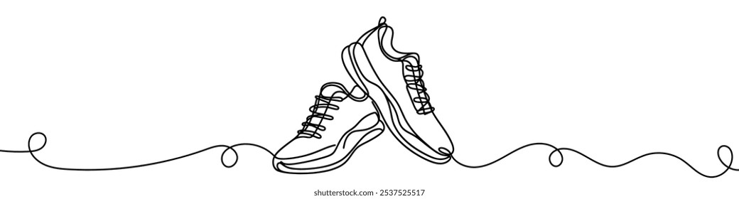 Una ilustración de línea continua de zapatillas de deporte, aislado sobre fondo blanco. Este es un arte de una línea de zapatillas